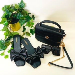 "Cree" Black Bow Slip On Sandals